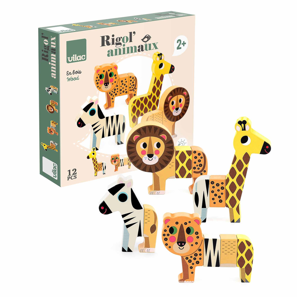 Magnetic Savannah Animals 12-Piece Wooden Playset from Vilac