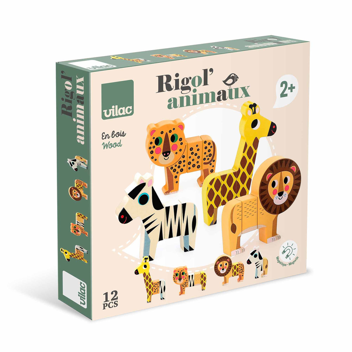 Magnetic Savannah Animals 12-Piece Wooden Playset from Vilac