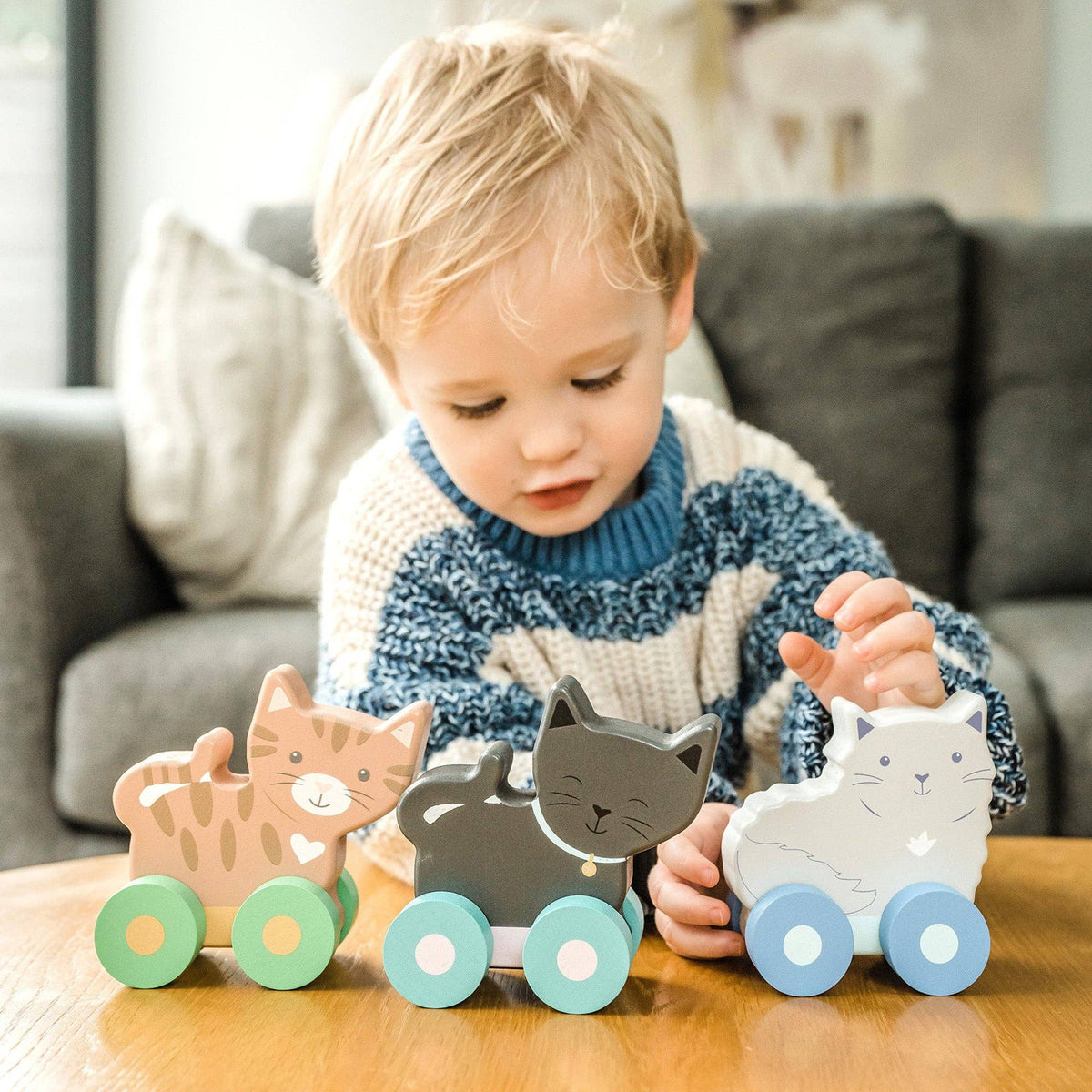 3-Piece Kitty Wooden Push Toy Set from Orange Tree Toys