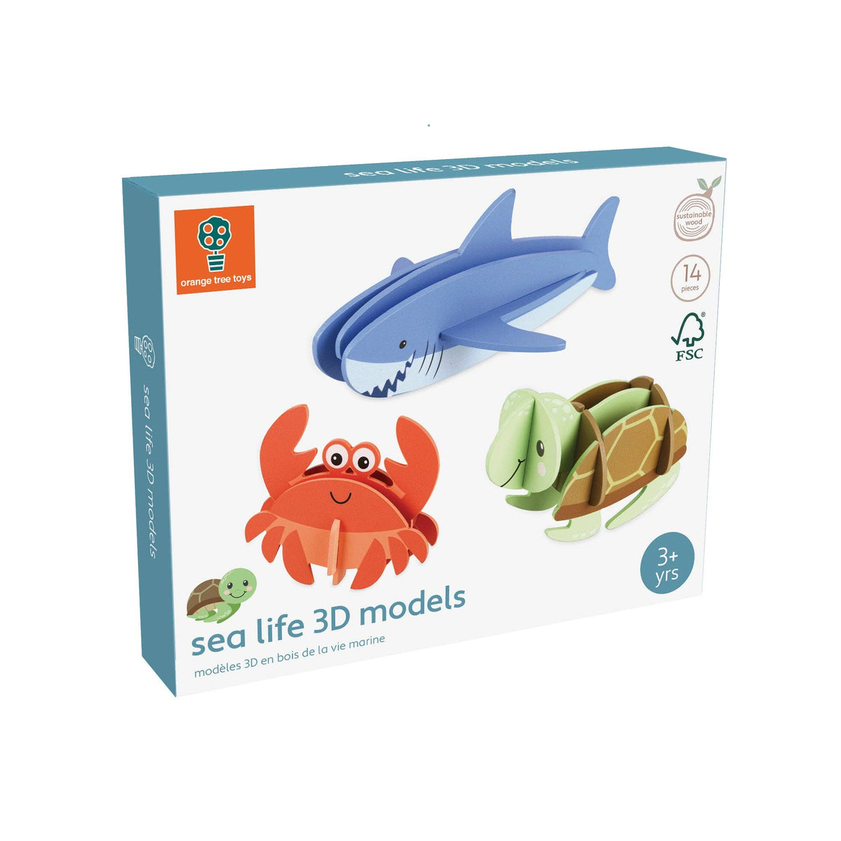 14-Piece Wooden Sea Life 3D Model Set from Orange Tree Toys