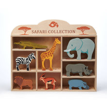 8-Animal Safari Wooden Playset with Shelf from Tender Leaf Toys