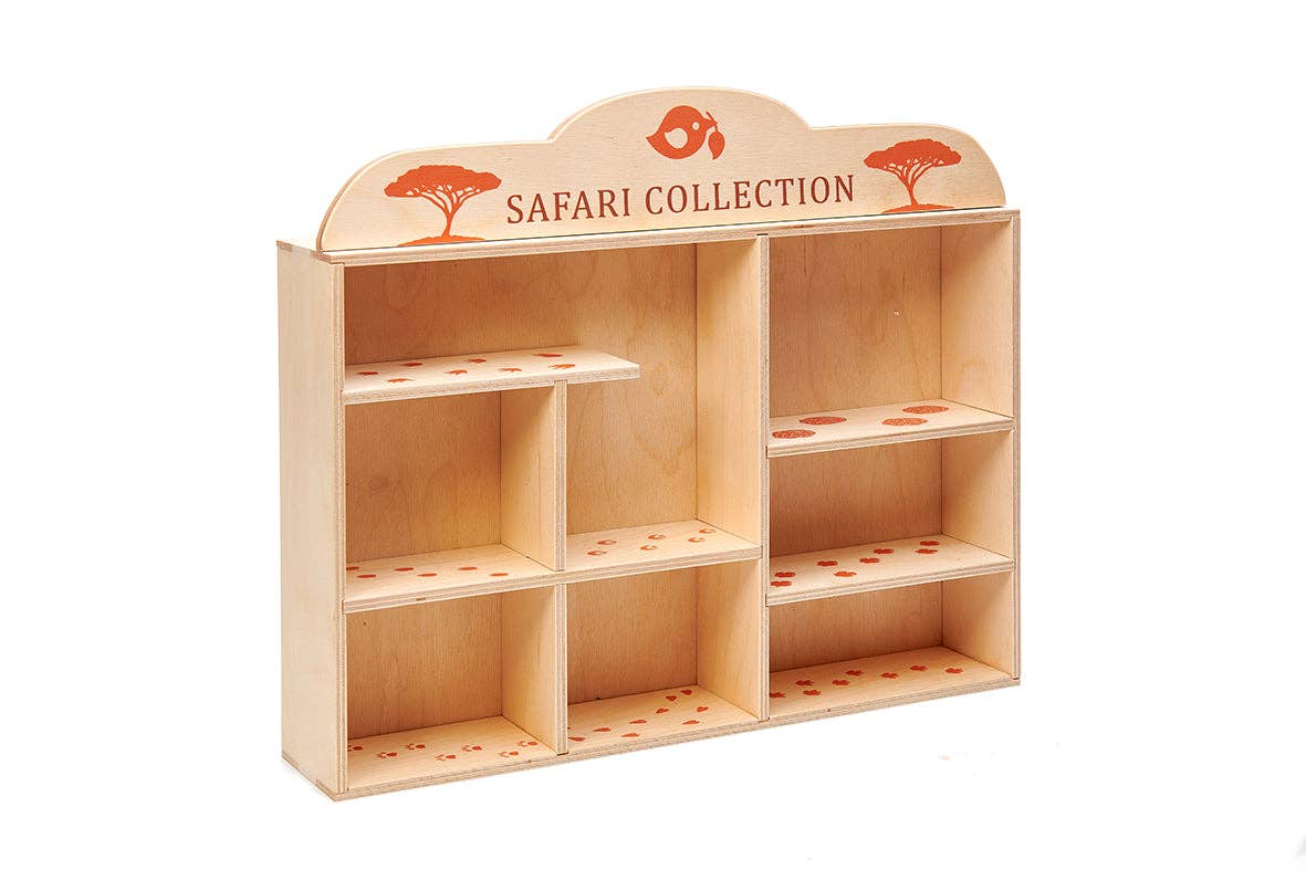 8-Animal Safari Wooden Playset with Shelf from Tender Leaf Toys