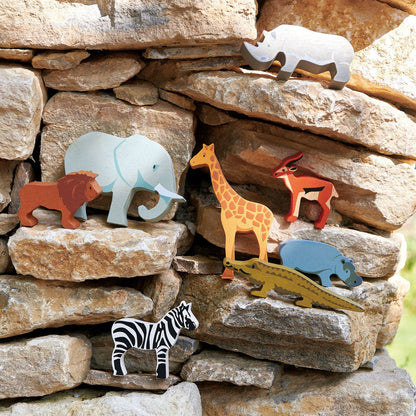 8-Animal Safari Wooden Playset with Shelf from Tender Leaf Toys