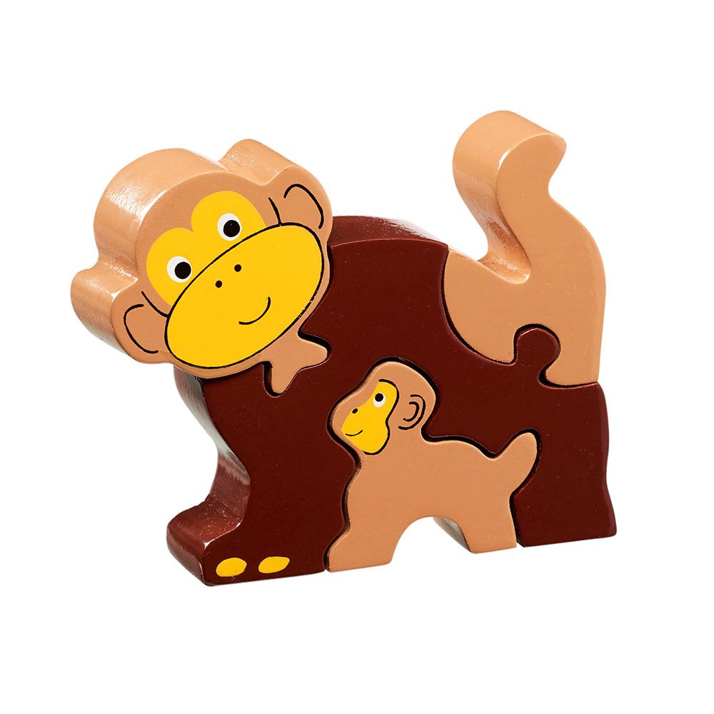 Monkey and Baby Chimp 4-Piece Wooden Puzzle Playset from Lanka Kade