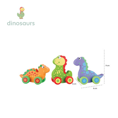 First Dinosaurs 3-Piece Wooden Push-Along Set from Orange Tree Toys
