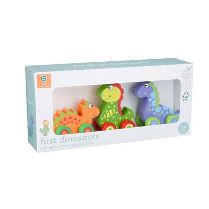 First Dinosaurs 3-Piece Wooden Push-Along Set from Orange Tree Toys