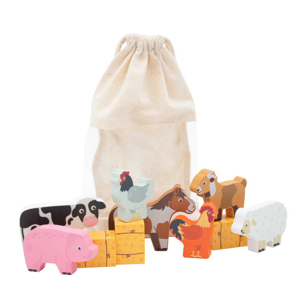 Bag of Farm Animals Wooden Playset from Jumini