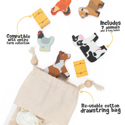 Bag of Farm Animals Wooden Playset from Jumini
