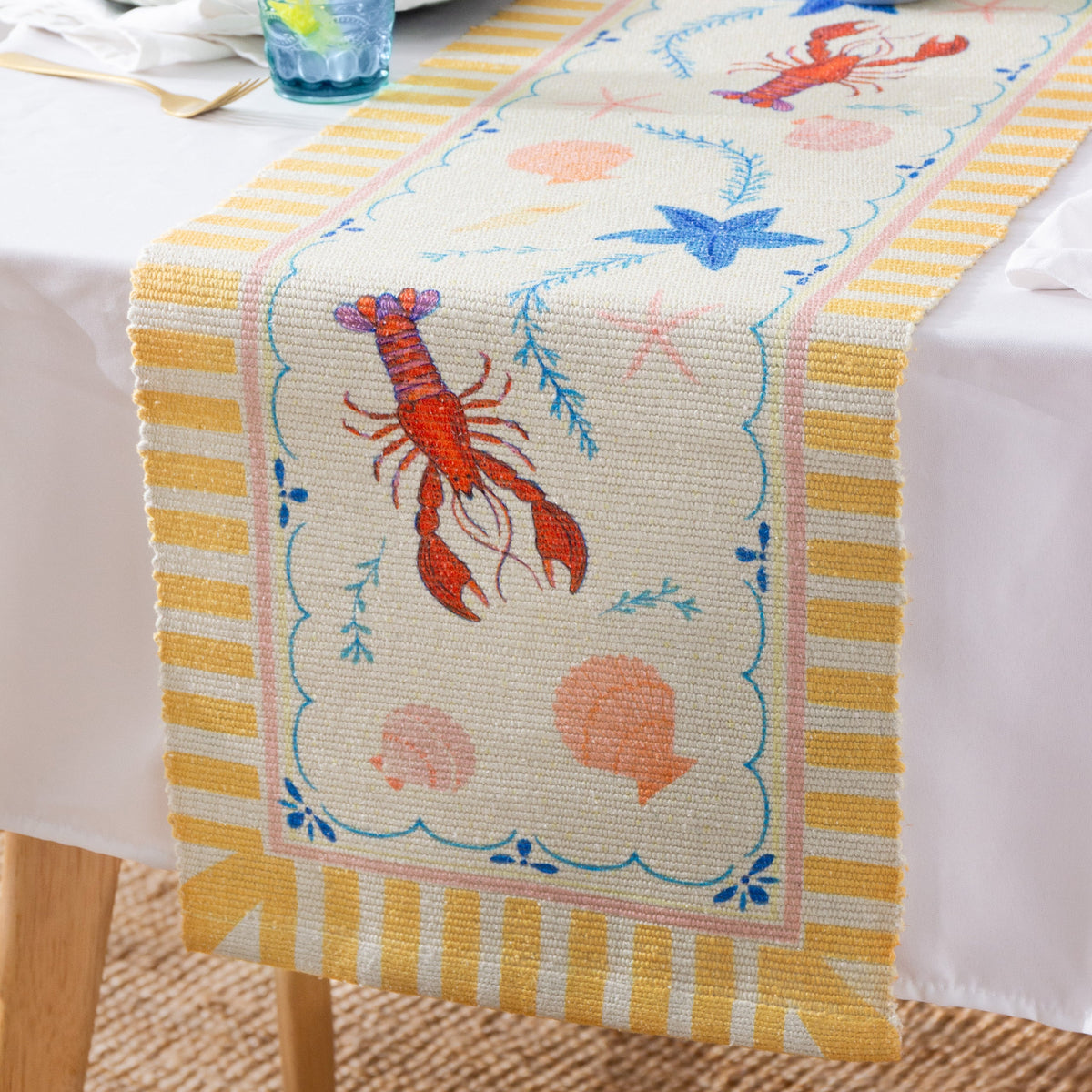 Brunch Stripes Lobster Indoor/Outdoor Table Runner from Furn