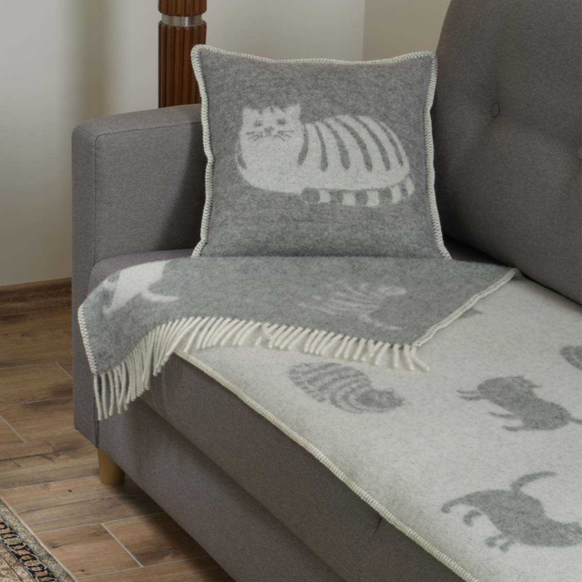Grey Cat Wool Cushion from J.J. Textile