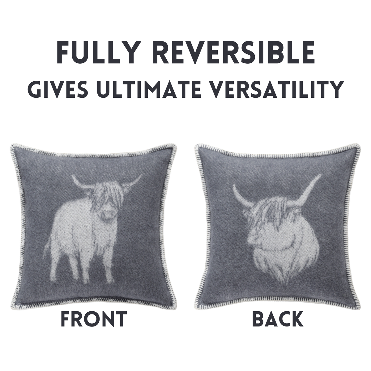Dark Grey Highland Cow Wool Cushion from J.J. Textile