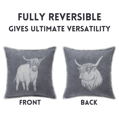 Dark Grey Highland Cow Wool Cushion from J.J. Textile