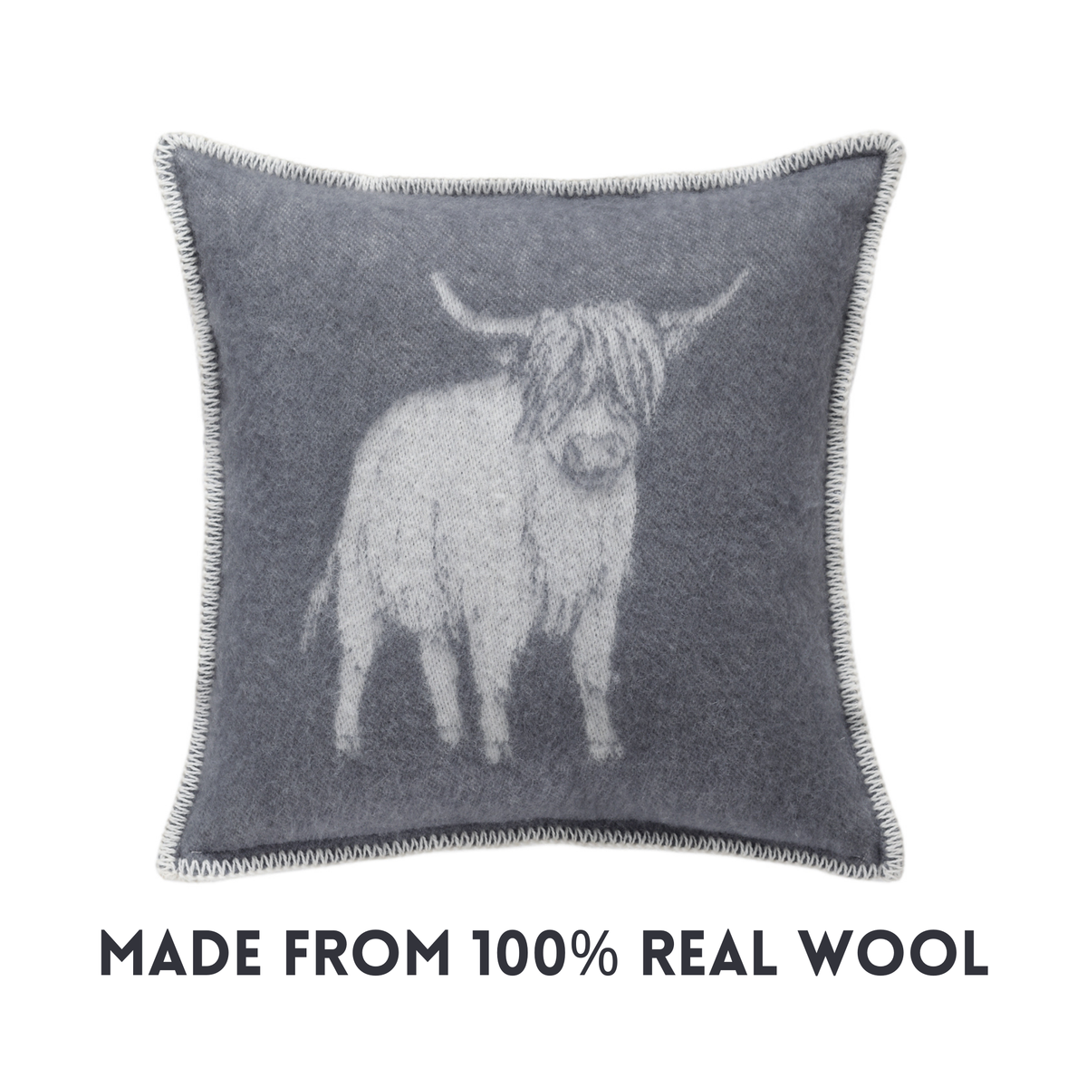 Dark Grey Highland Cow Wool Cushion from J.J. Textile