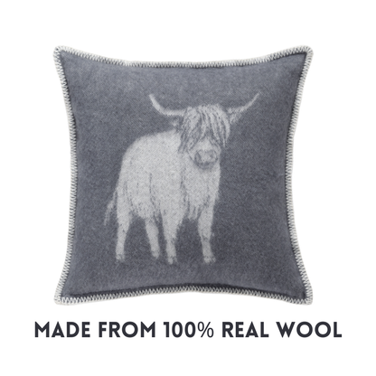 Dark Grey Highland Cow Wool Cushion from J.J. Textile