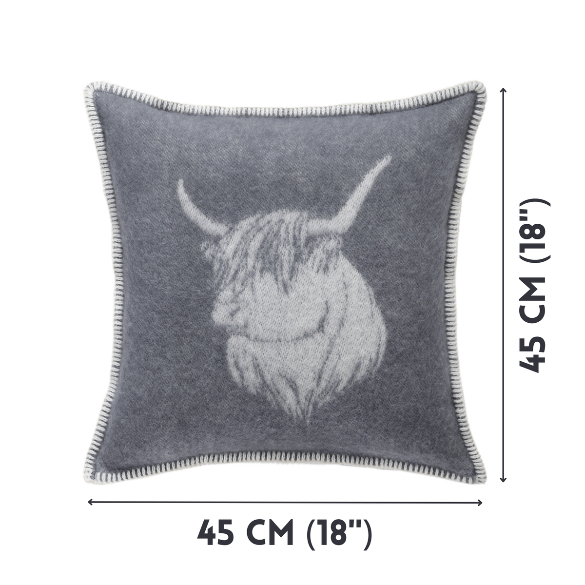 Dark Grey Highland Cow Wool Cushion from J.J. Textile