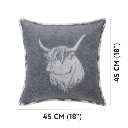 Dark Grey Highland Cow Wool Cushion from J.J. Textile
