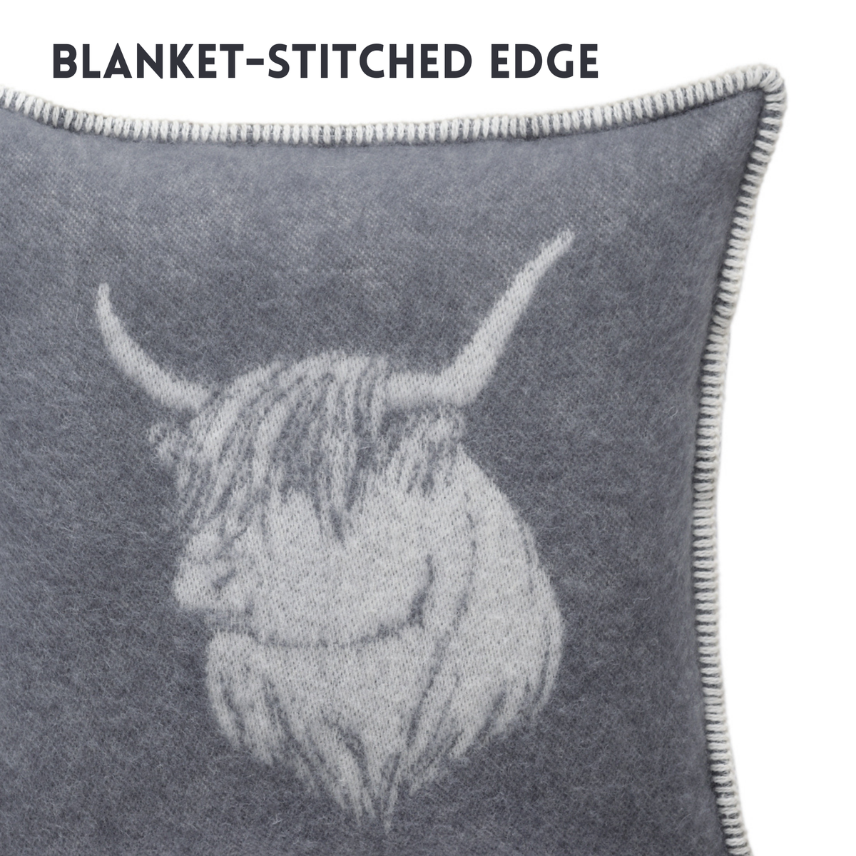 Dark Grey Highland Cow Wool Cushion from J.J. Textile