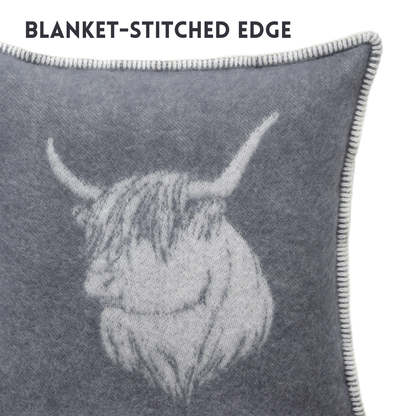 Dark Grey Highland Cow Wool Cushion from J.J. Textile