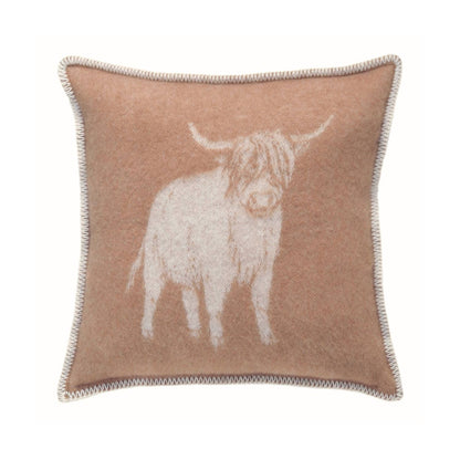 Brown Highland Cow Wool Cushion from J.J. Textile