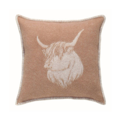 Brown Highland Cow Wool Cushion from J.J. Textile