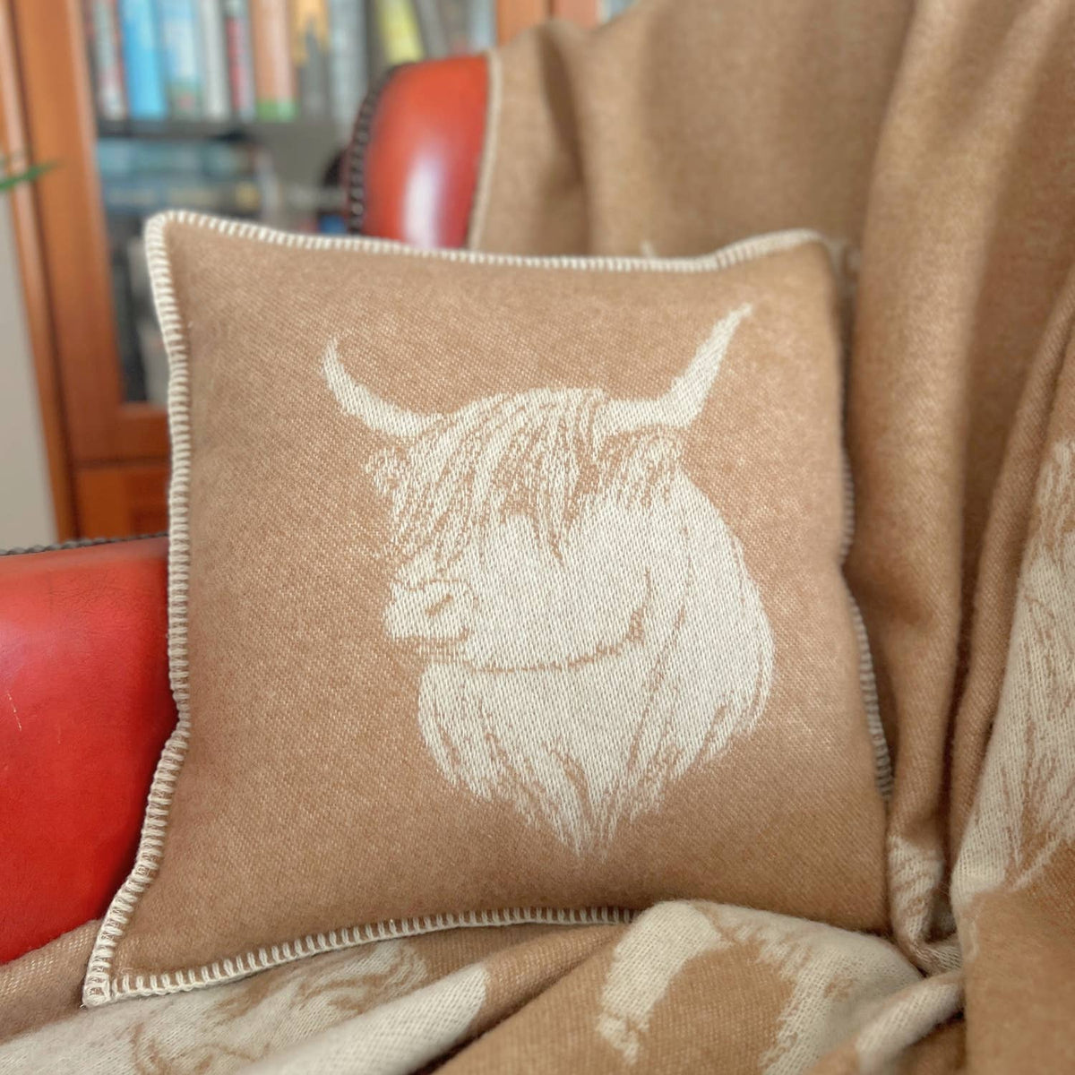 Brown Highland Cow Wool Cushion from J.J. Textile