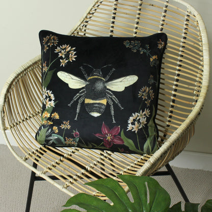 Midnight Garden Bee Velvet Cushion from Evans Lichfield