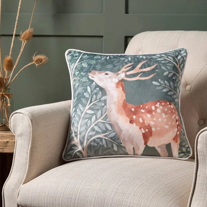 Forest Animals Stag Cushion in Green