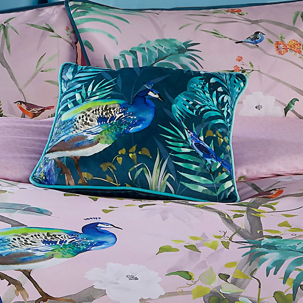 Peacock Jungle Cushion in Teal