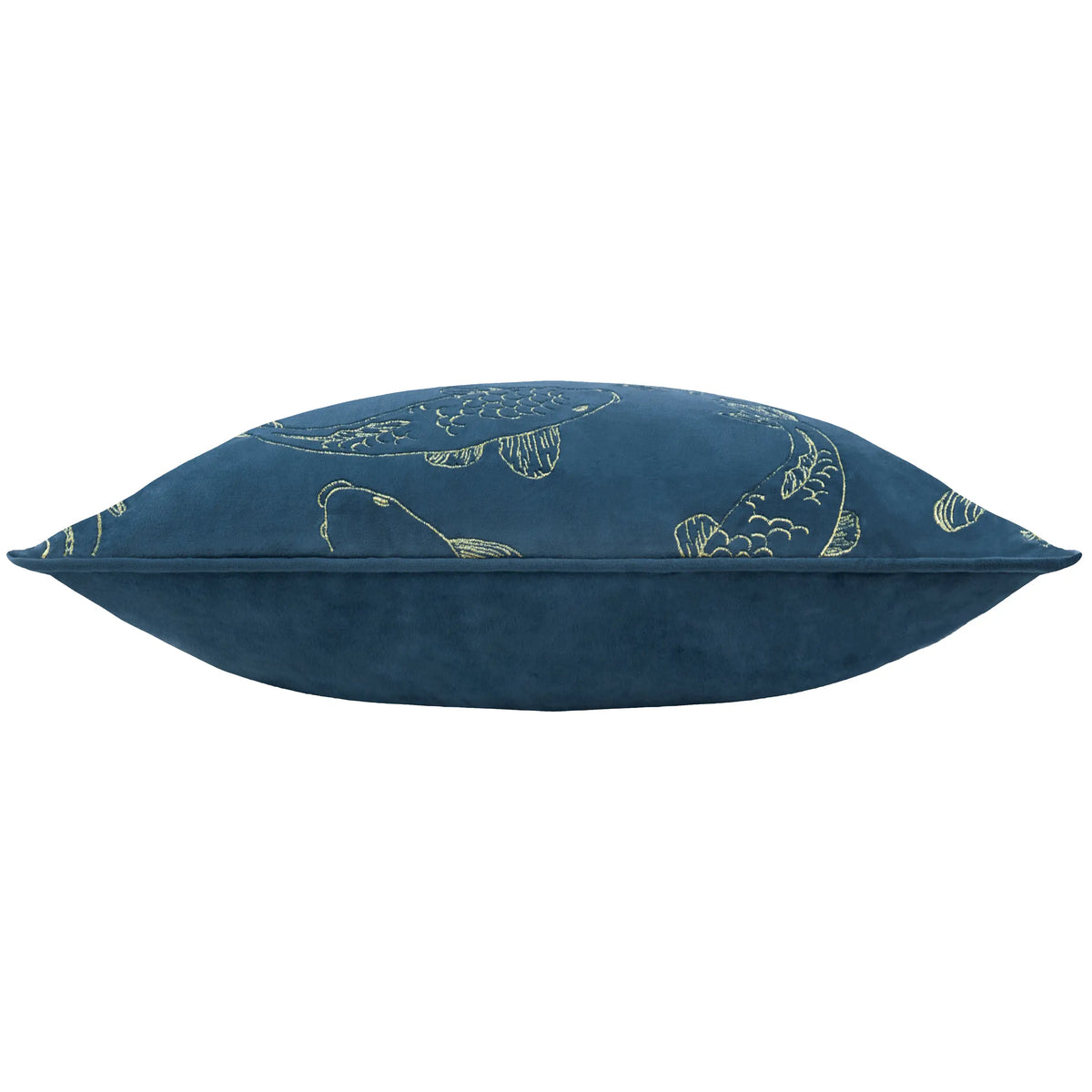 Koi Pond Embroidered Velvet Cushion Navy