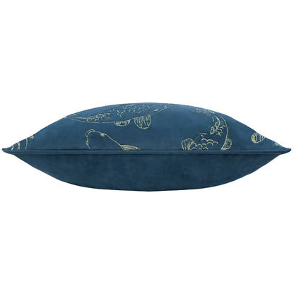 Koi Pond Embroidered Velvet Cushion Navy
