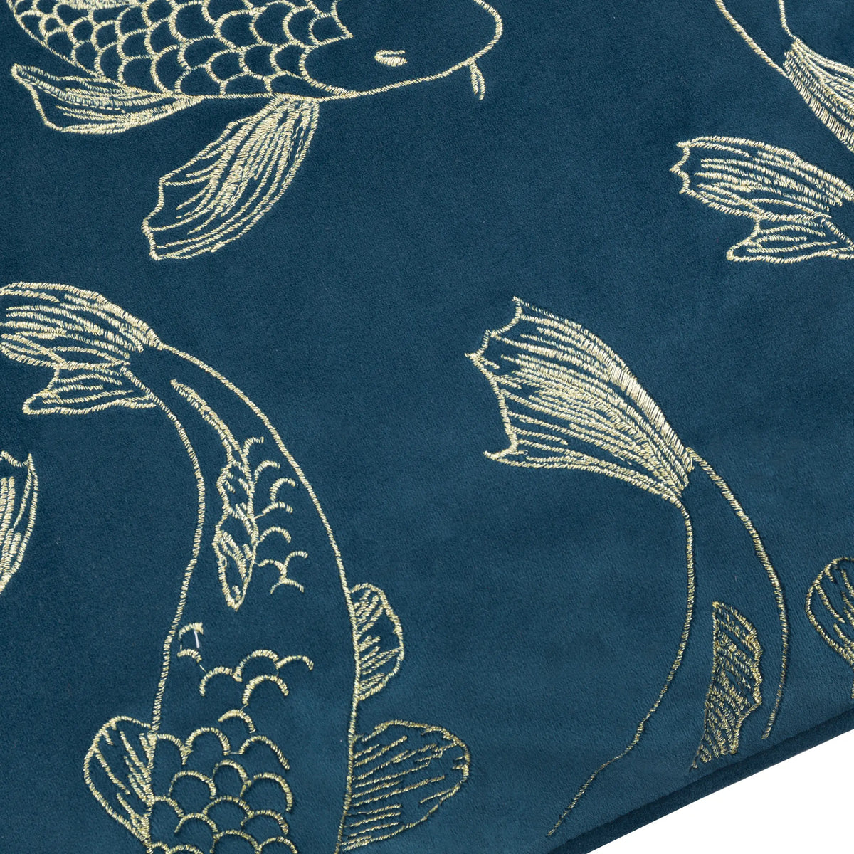 Koi Pond Embroidered Velvet Cushion Navy