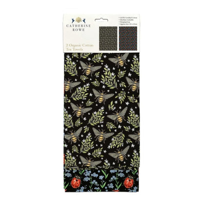 Honey Bee & Ladybirds Set of 2 Tea Towels by Catherine Rowe