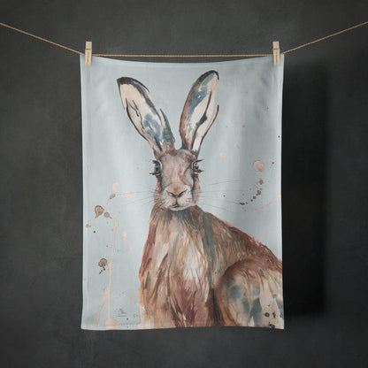 The Meadow Hare Organic Cotton Tea Towel by Meg Hawkins