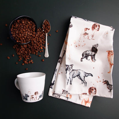 The Pooches Dogs Cotton Tea Towel by Meg Hawkins