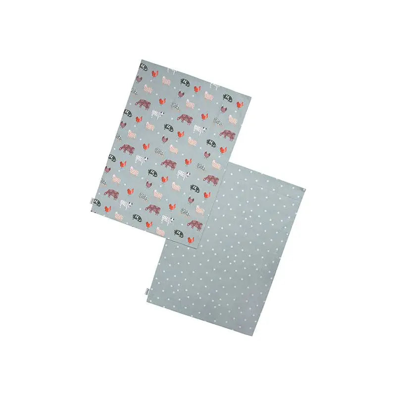 Farmyard Set of 2 Cotton Tea Towels in Blue from Dexam